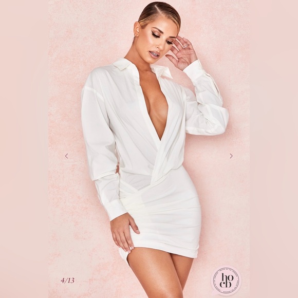 House of CB - ‘Nicolette’ White Draped Shirt Dress - Picture 4 of 14
